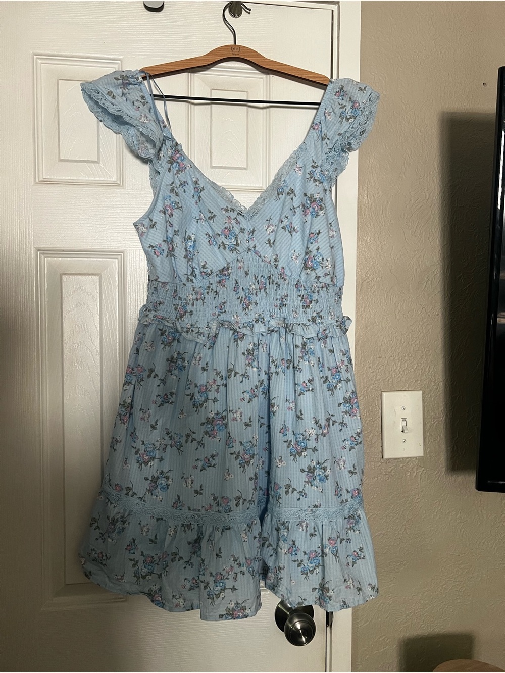 wild fable Light Blue Floral Ruffle Mini Dress